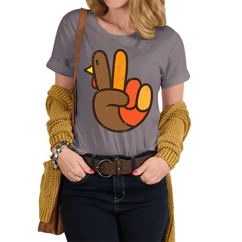 Купи Women Printing Tops Clothes Short Sleeve Tees Female Summer Peace Sign Turkey Hand Fashion Lady Tshirt Regular Cool T-Shirt за 424 рублей в магазине AliExpress