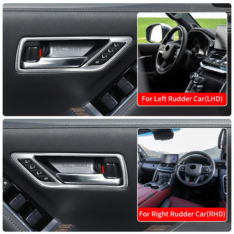 Фото Для Toyota Land Cruiser 300 LC300 FJ300 J300 2021-2027: Накладки на внутренние ручки дверей из нержавеющей стали, аксессуары для улучшения интерьера №4