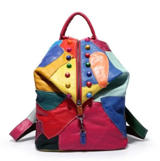 

Brand New Retro Genuine Leather Backpack Sheepskin Lady Backpack Designer Travel Colorful Patchwork Luxury Shopper Bag