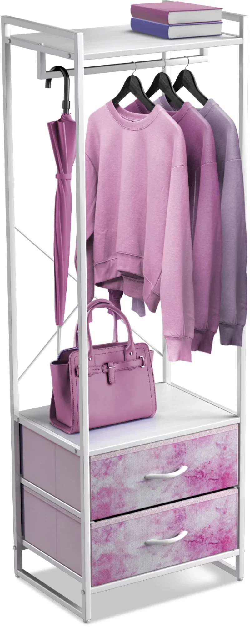 

Clothing Rack with Drawers - Standalone Garment Rack to Hang Shirts, Dresses, & Jackets - Tall Closet Storage Organizer