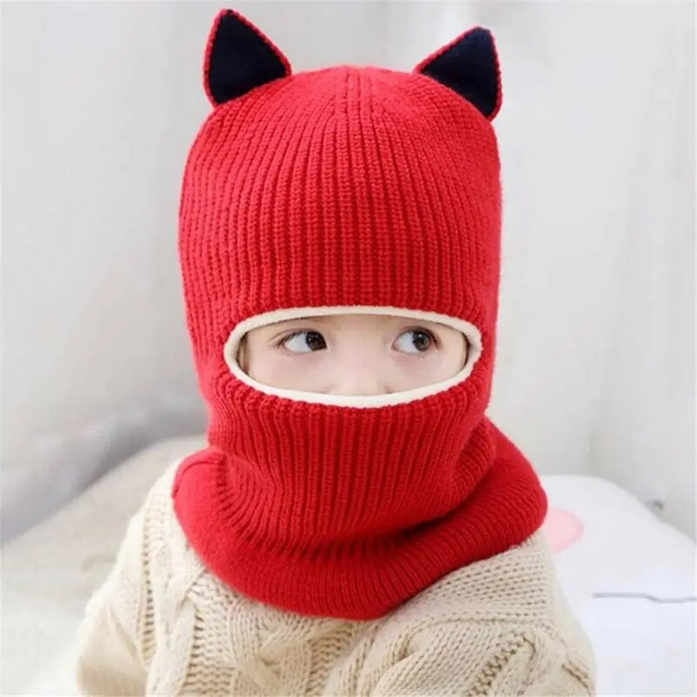 

Boys Girls Fleece Thick Warm Knitted Beanie Hat Earflap Cap Kids Scarf