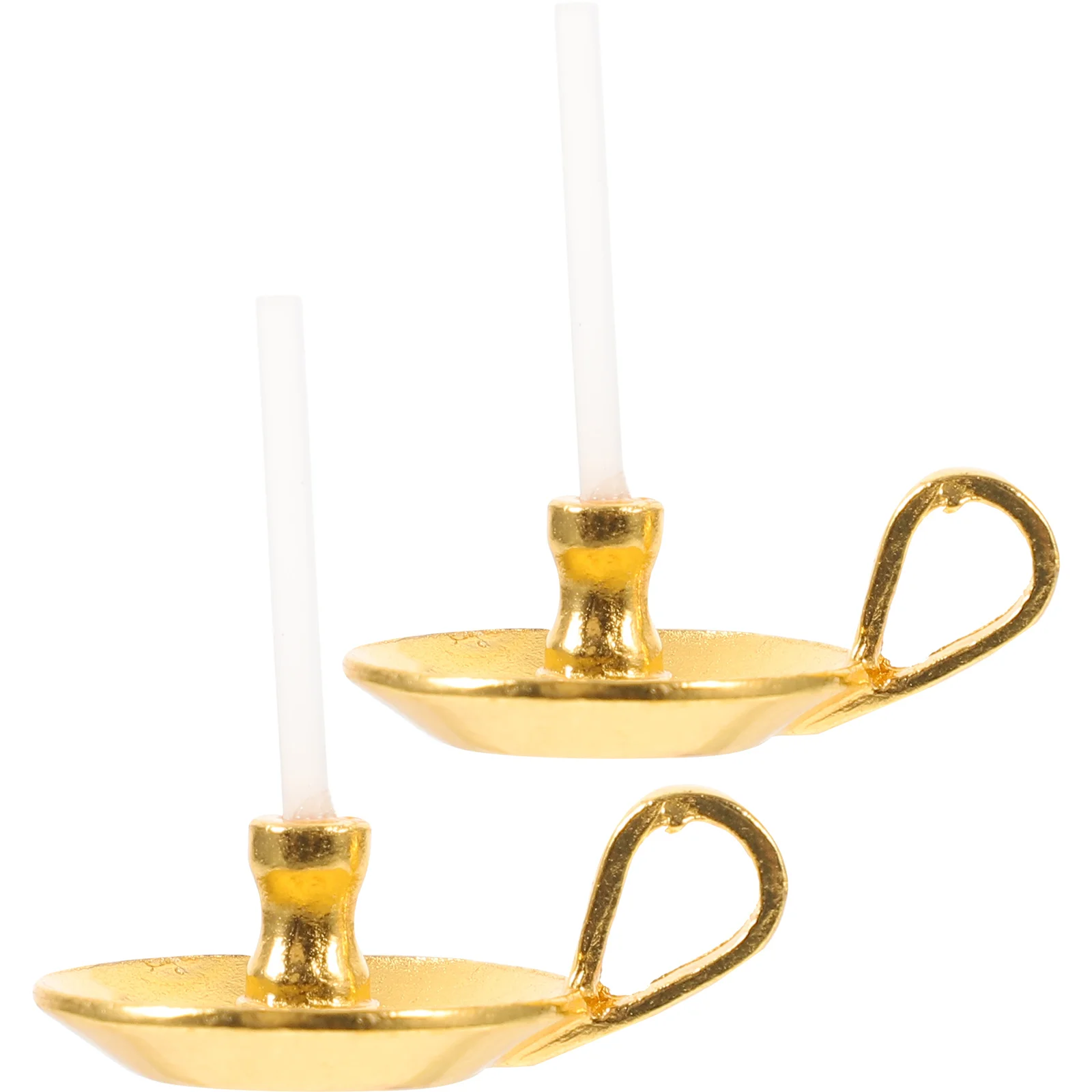 

2 Pcs Mini Holders Decorative Candlestick Toy Room Dining Cahirs Miniature Alloy House Model