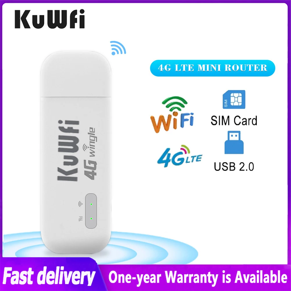 

KuWFi 4G LTE Router 150Mbps Mobile Modem Portable USB Dongle Pocket WiFi Hotspot Sim Card Slot For Home Office WiFi Coverage