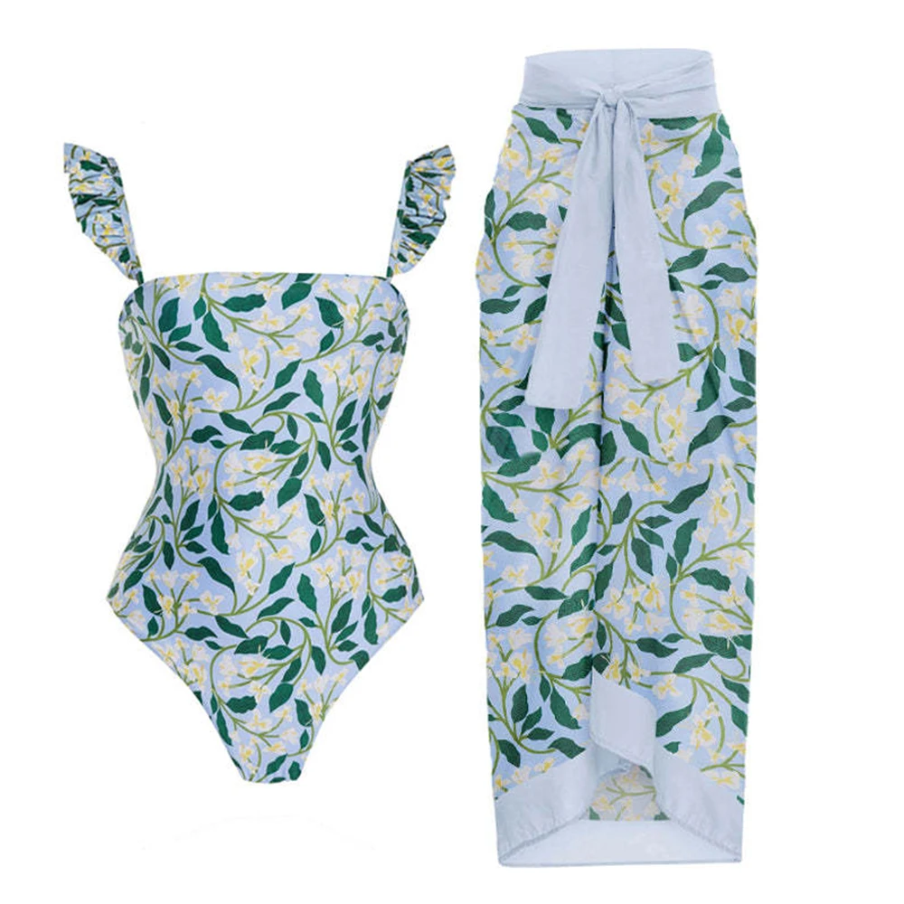 

Womens Swimsuits Vacation Animal Printing Notched Bikini with Cover Up Bathing Suit