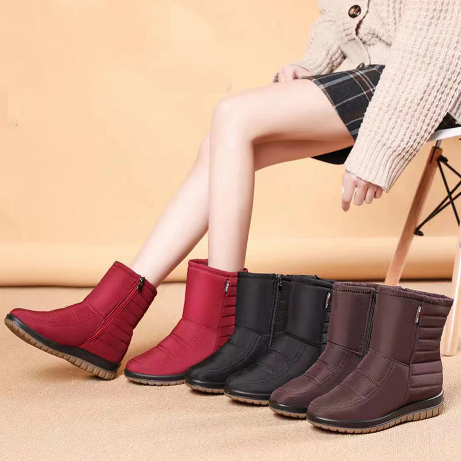 

Women Warm Light Snow Boots Waterproof Middle-Aged Cotton Shoes Gift for Winter Cold Days d88