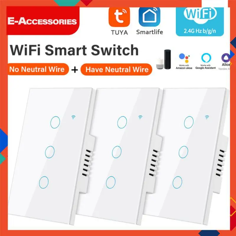 

Tuya Wif Smart Switch Neutral Wire/no Neutral Wire Multi-function Touch Switch Tempered Glass Support Alexa Google Home