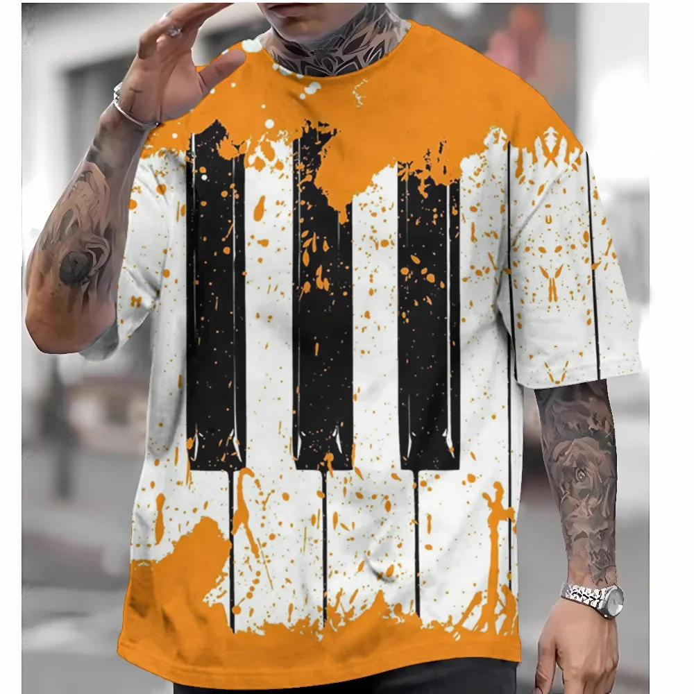 męską koszulkę 2024 Muzyka Fortepian Prosta koszulka dla mężczyzn Lato z nadrukiem 3d Basic Short Sleep Loose Breathable Top Tee Odzież męska