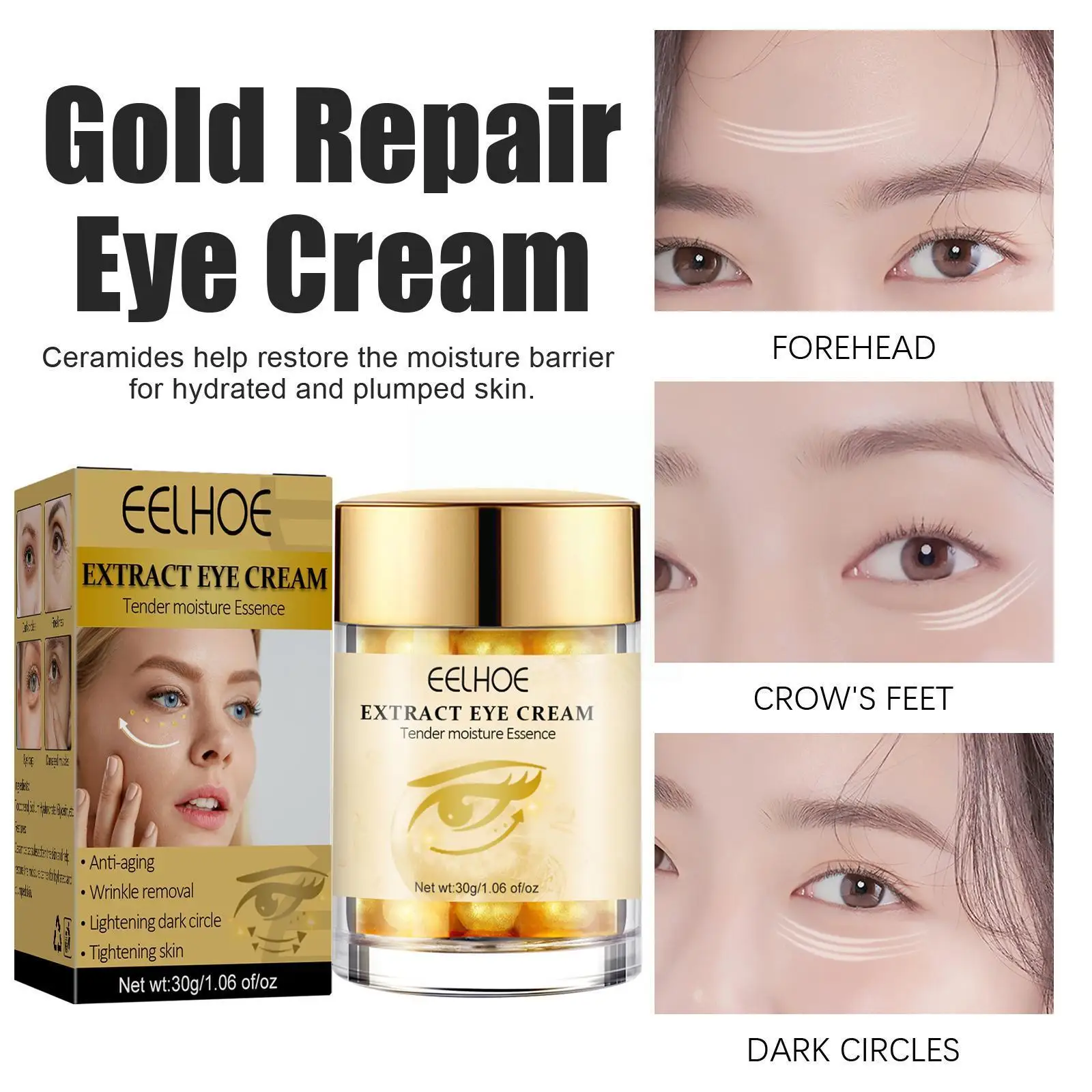 

24K Gold Eye Cream Moisturizing Anti Puffiness Anti Eye Anti-Aging Dark 30G Circle Remove Care Wrinkle A3J1