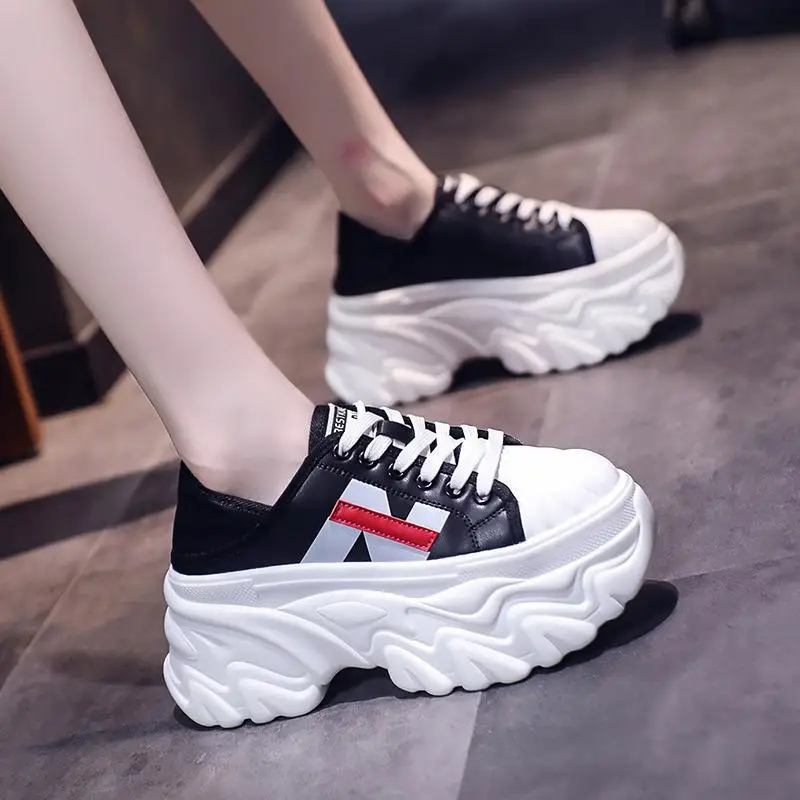 2023 Spring Autumn New Breathable Explosive Style Increase Small Fashion Versatile Casual Shoes Thick-Soled White Shoes Women