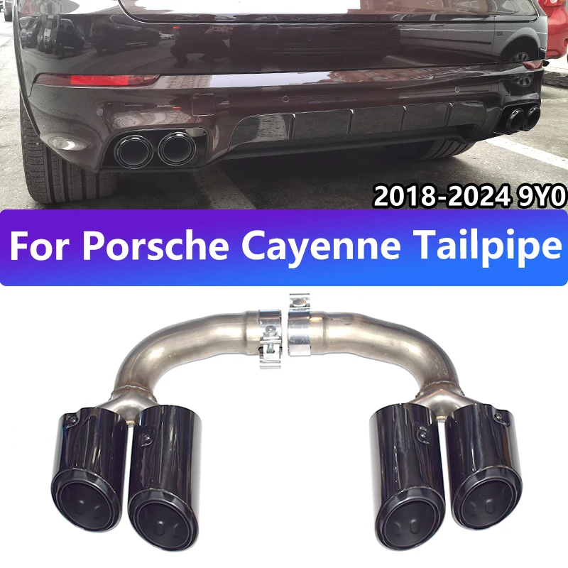 Фото 1 пара для Porsche Cayenne 970, модификация выхлопной трубы 2018-2025 годов, черная трехслойная насадка глушителя с четырехнаконечником GTS №1