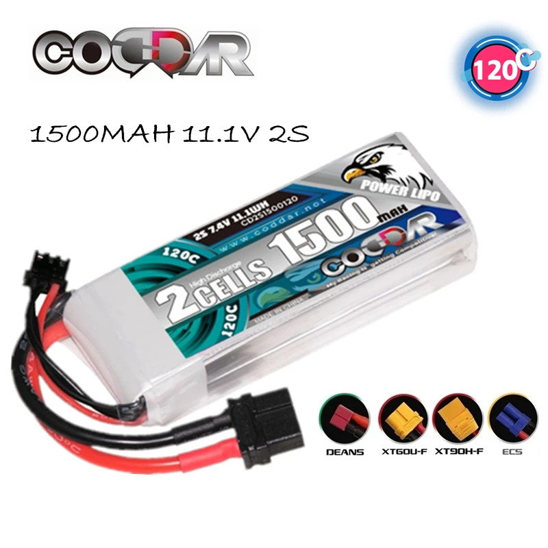 

CODDAR Lipo Battery 2S 7,4 V 1300mah 120C с разъемом T Deans XT60 XT150 для квадрокоптера
