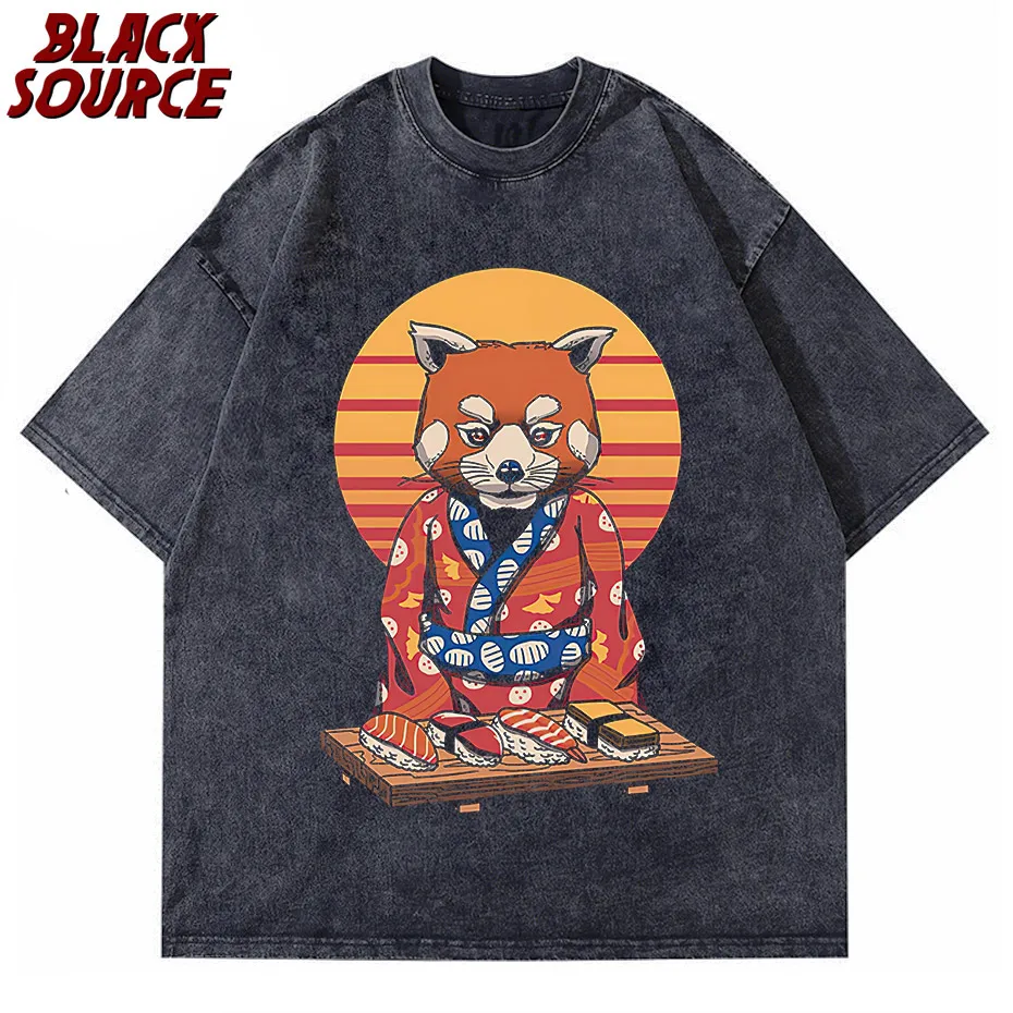

Men's T-shirt Basic Print Short Sleeve Anime Top Japanese Comfortable Shirt Genki Cat Series Casual O-neck Youth Men's