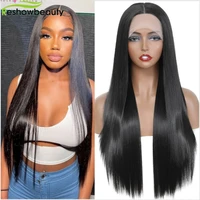 reshowbeauty synthetic lace front wig for women 360 lace frontal wig t part black straight lace front wigs heat resistant hair