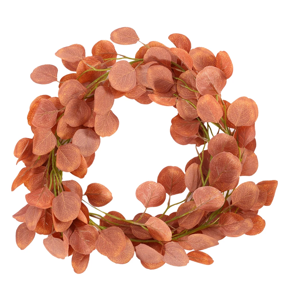 

New 2m Fake Eucalyptus Wreath Handcrafted Round Autumn Wreath Frame with Foliage Leaves Flowers Decorative Garland for Front