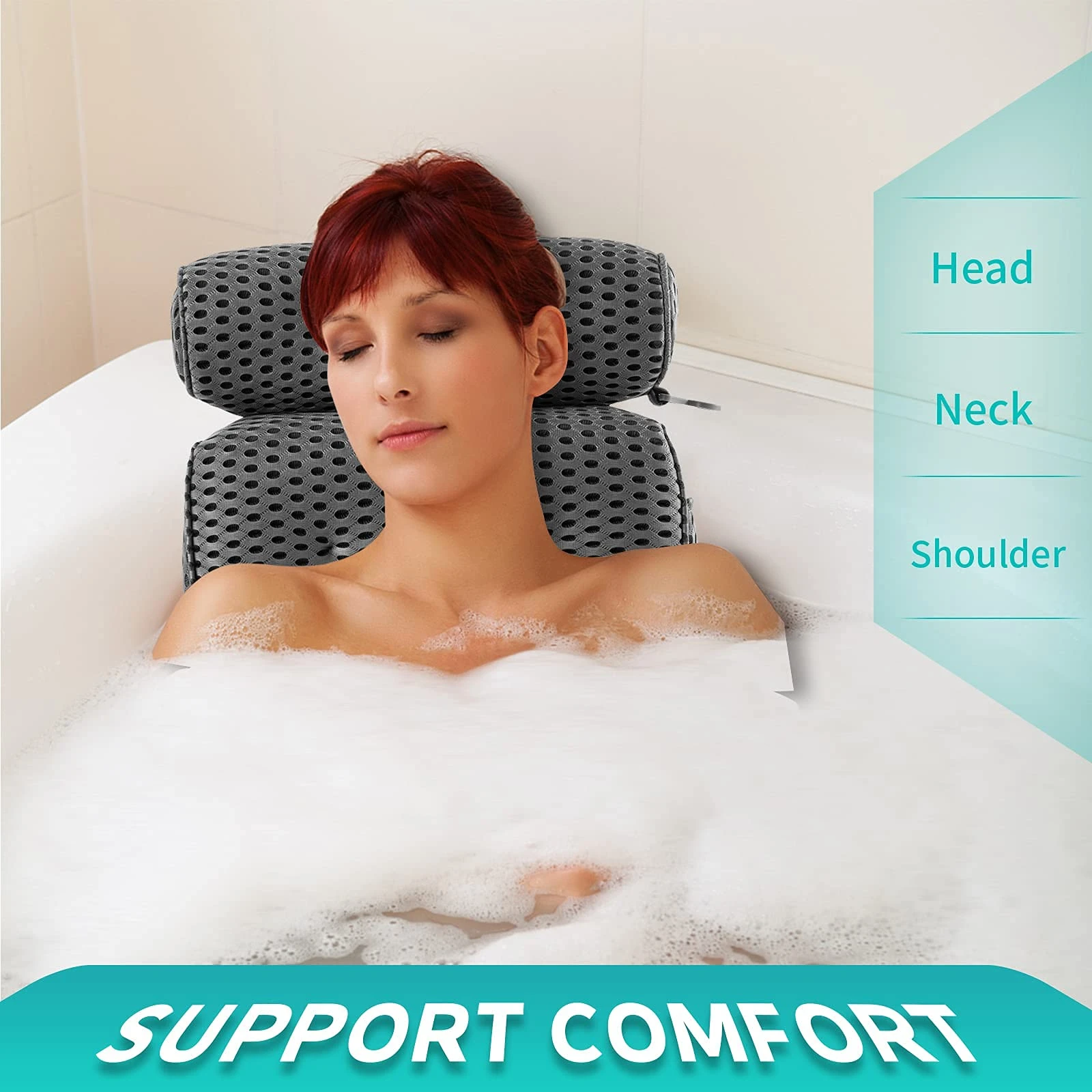 

Подушка для ванны, Подушка для спины для ванны, серая быстросохнущая спа-подушка для ванны