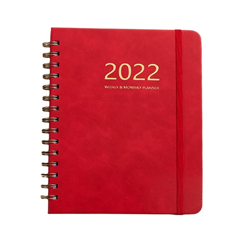 

Weekly Plan Book Full English Schedule Book PU Leather Notebook 2022 Elastic Band Notepad