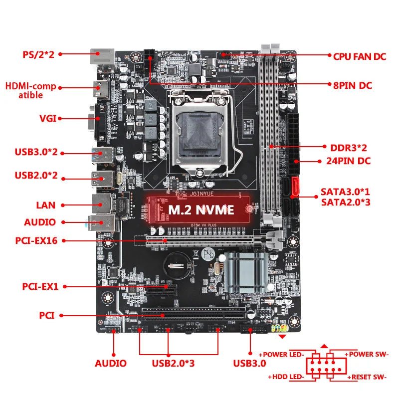 Комплект материнской платы JGINYUE B75 LGA 1155 с процессором Intel I5 3570 DDR3 2 шт. * 8 ГБ 1600 МГц