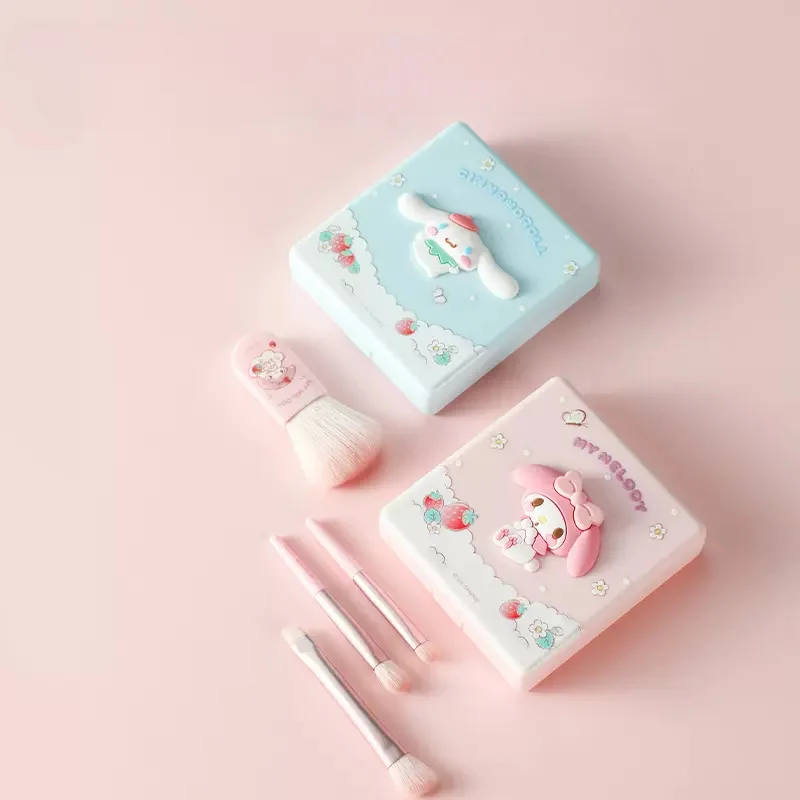 

Kawaii Sanrio Cinnamoroll My Melody Makeup Brush Set 4 Piece Set and Storage Box with Mirror Portable Mini Fashio Beautiful Gift