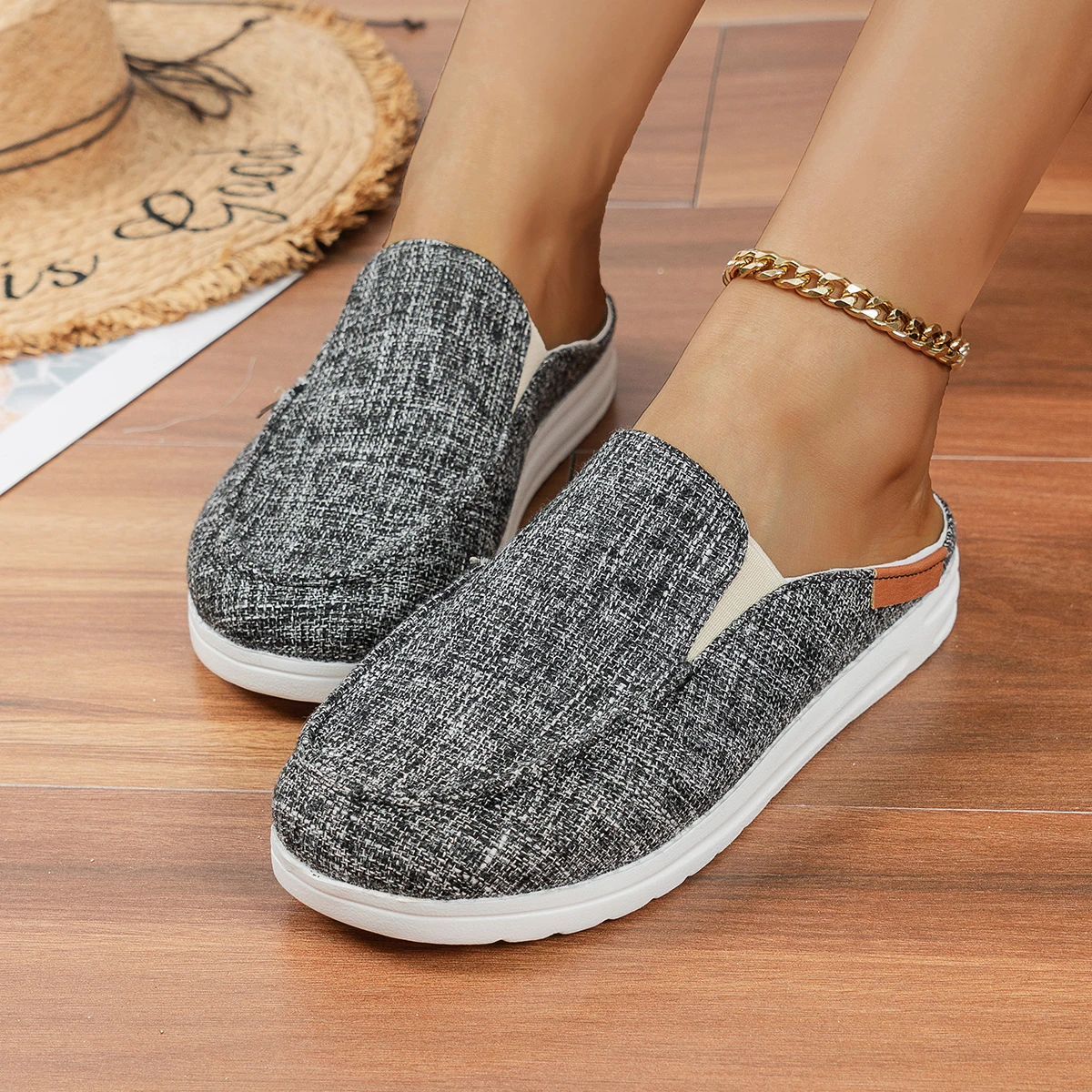 Black White Cow Print Canvas Mule Loafers Woman Fashion Slip-on Leopard Sneakers Ladies Casual Flat Sport Slippers Plus Size