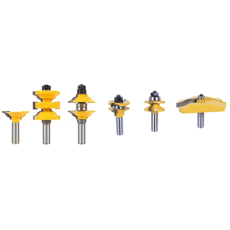 

3 PCS Router Bit Set, 1/2-Inch Shaker Raised Panel Round Over & 3Pcs 12Mm Shank Entry Interior Tenon Door Router Bit