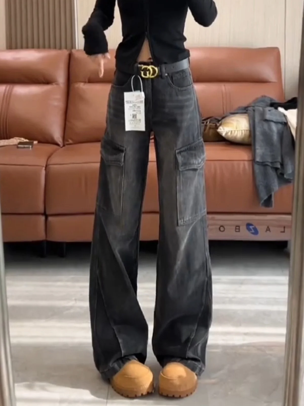 Женские винтажные широкие джинсы-карго больших размеров осень-зима 2023 новые