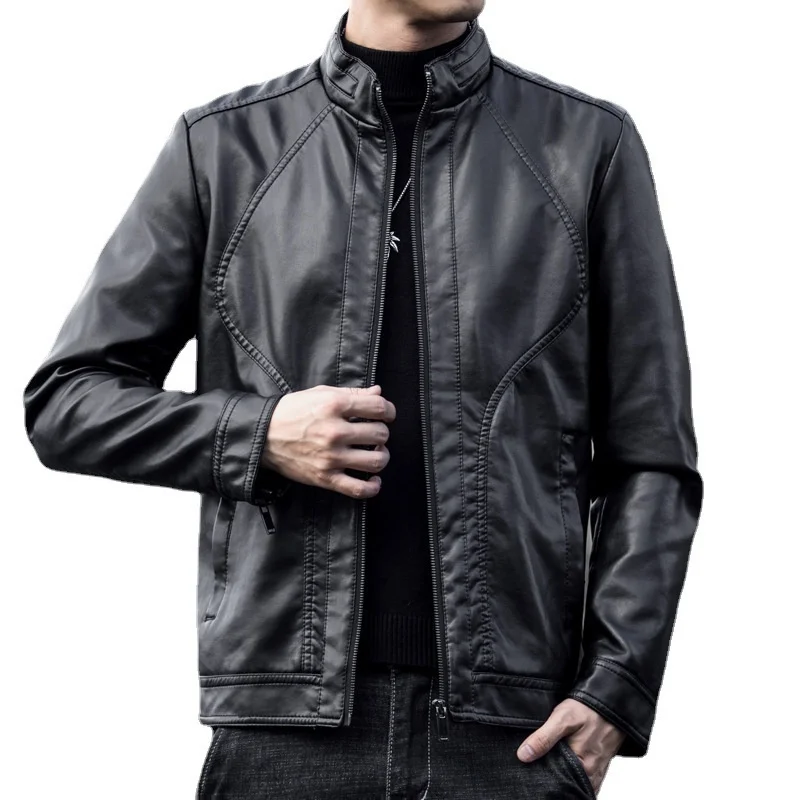 

New Men's Leather Jacket Vintage Imitation Sheepskin Motorcycle Jacket Men Autumn Fashion Black Biker Coats Plus Size 4XL