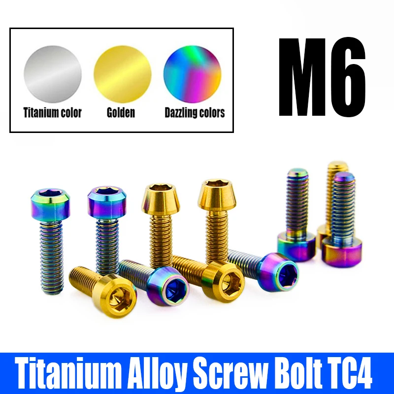 

1PCS Titanium Alloy Screw Bolt TC4 M6x15/18/20mm Hex Socket Bicycle Screw Crank Screw For Bicycle Disc Brake/Bicycle Handlebar