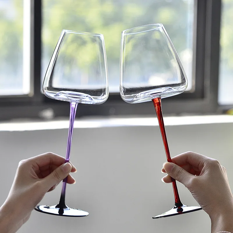 

2pcs Red Wine Glass Pot Belly Household Nordic Light Luxury Crystal Glass Grape Purple Stem Goblet