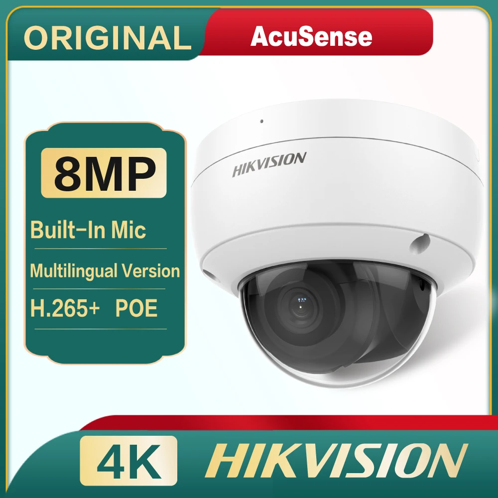 

Original Hikvision DS-2CD2183G2-IU 8MP 4K POE IR AcuSense Built-in Mic Fixed Dome Network Camera Deep Learning