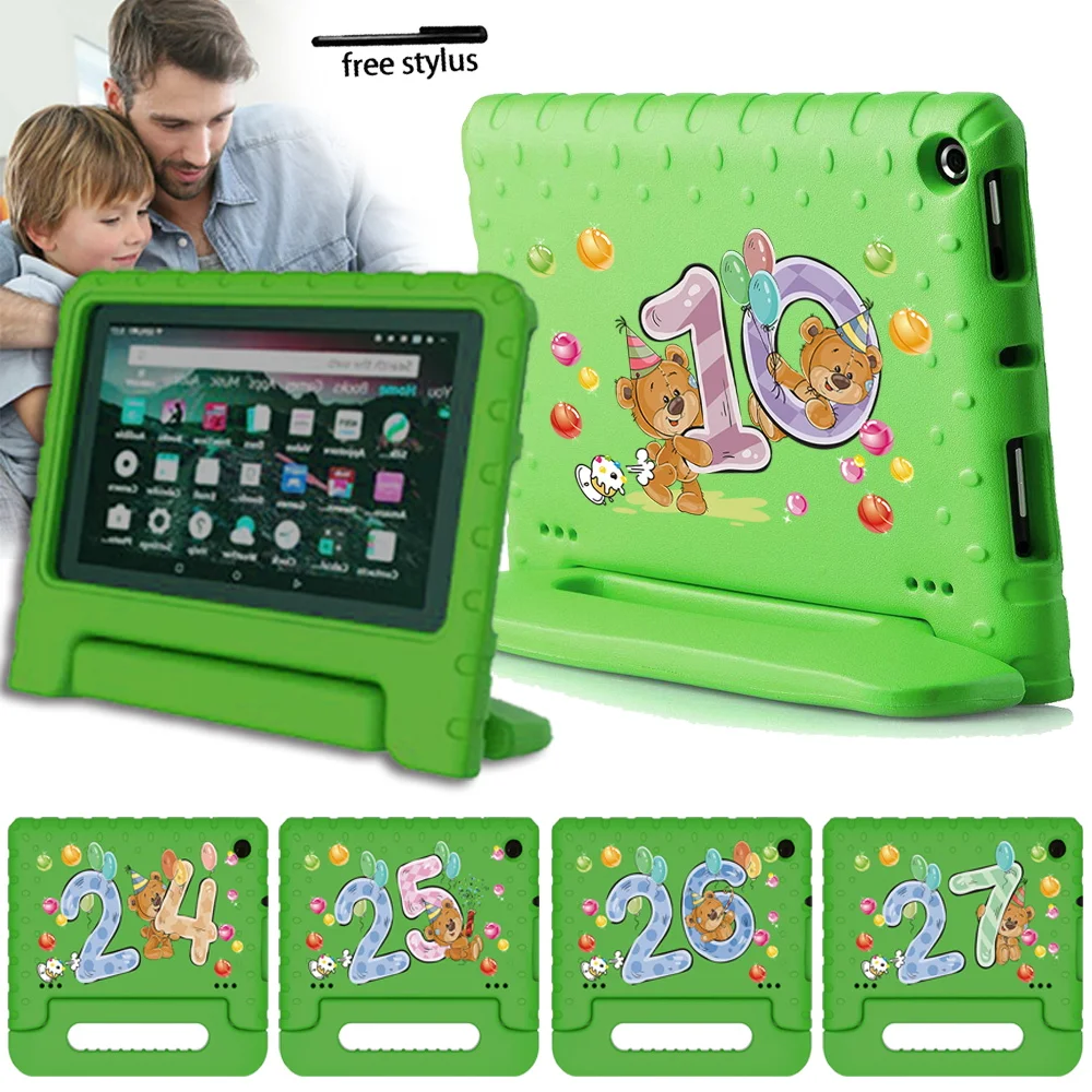 

For Fire HD 8/Fire HD 8 Plus/Fire 7 Kids Stand Cover Shock Proof EVA Foam Protective Shell Hand-Held Tablets Cases + Free Stylus