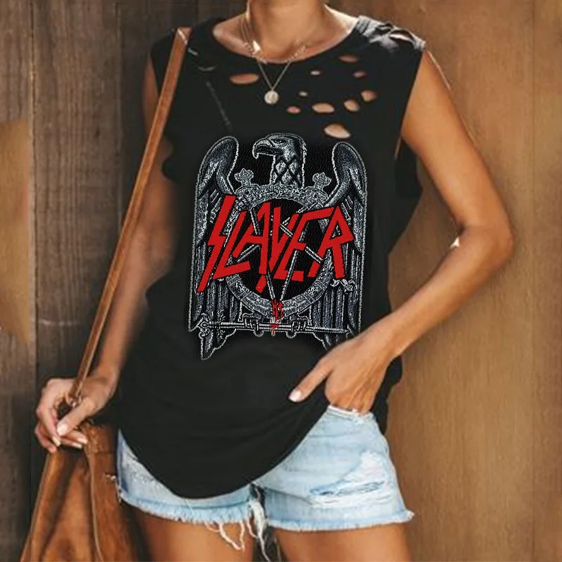 

Slayer Retro fashion print ripped vest