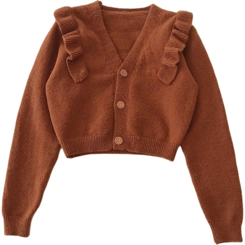

Свитер в стиле ретро, японский вязаный жакет с V-образным вырезом, женский весенний кардиган, Женская мода в Корейском стиле