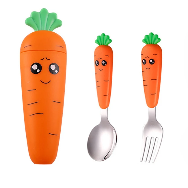 

1/3PCS Baby Cartoon Carrot Shape Fork Spoon Child Feeding Utensils Cutlery Set Kid Tableware Cake Vegetable Fork Teaspoon