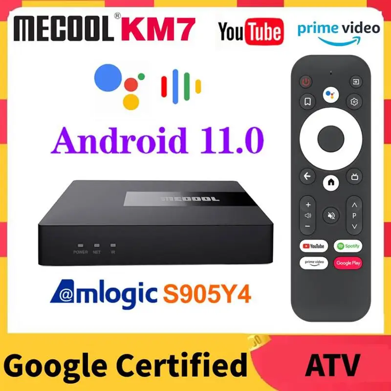 

Google Certified Android 11.0 TV Box Mecool KM7 ATV 4GB 64GB Amlogic S905Y4 DDR4 Androidtv 11 Dual WiFi 4K Netflix Set Top Box