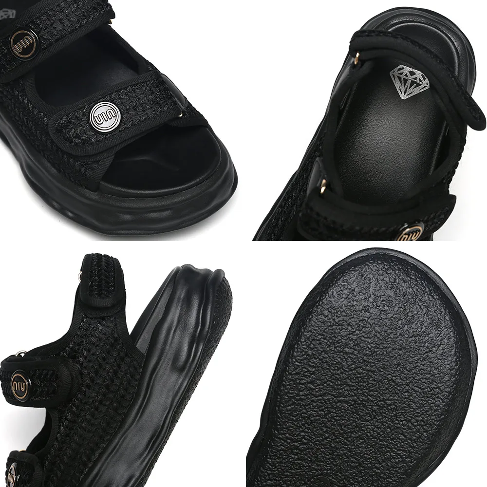 SOMILISS Platform Sandals Women Knitted Fabric Cloth Hook Loop Round Toe Summer Lady Fashion Outdoor Flat Casual Shoes Handmade