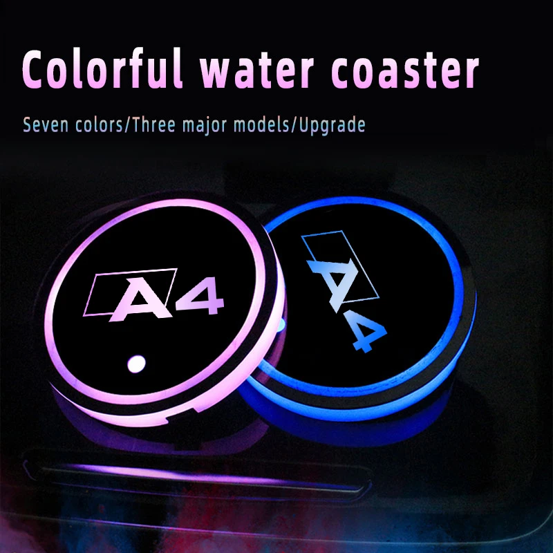 

Car Logo Led Atmosphere Light 7 Colorful Cup Luminous Coaster Holder For Audi A4 2010-2013 2015-2020 Auto Accessories