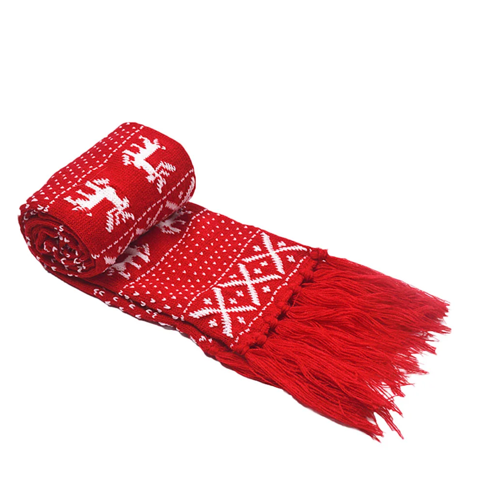 

Scarf Christmas Knitted Warm Snowflake Reindeer Wintercostumewool Knit Neck Red Holiday Theme Fawn Scarves Women Tartan Face