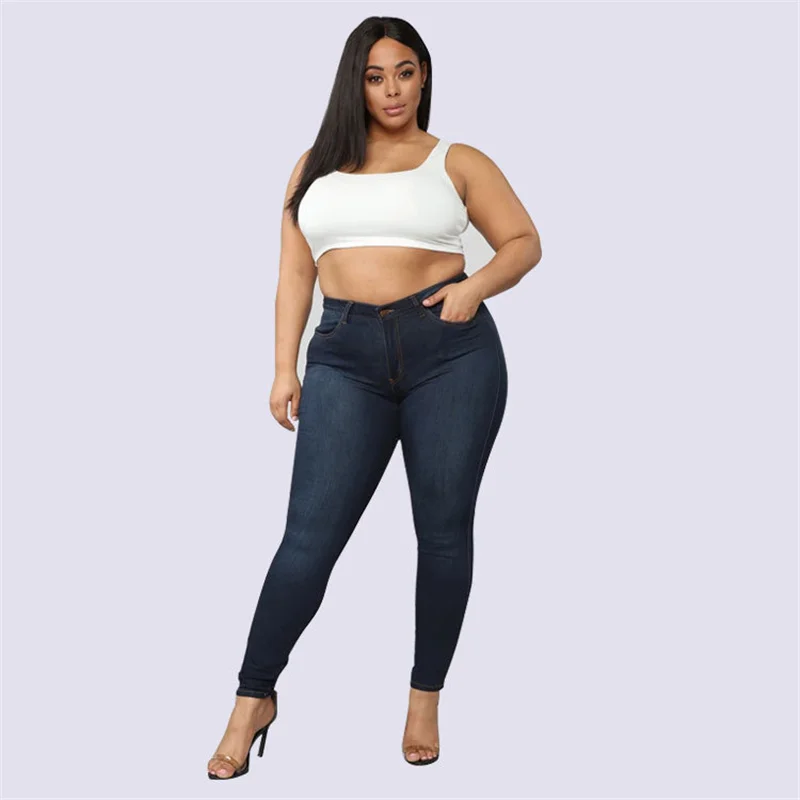 

Women's Plus Size Skinny Jeans Fashion Vintage Thin Solid Color Denim Trousers Casual Sexy High Waist Stretch Slim Pencil Pants