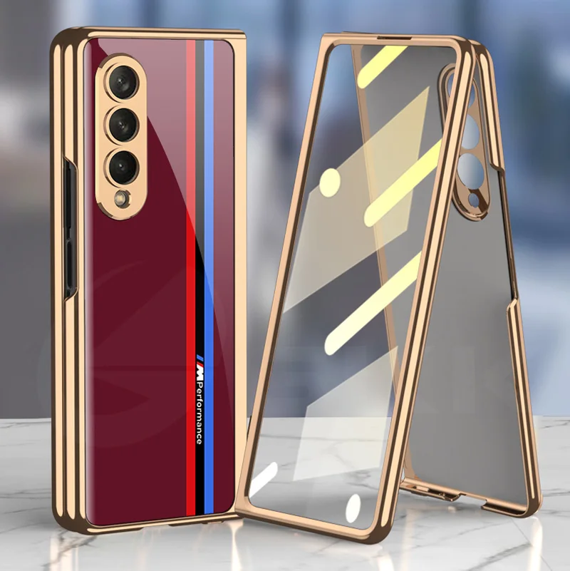 

GKK Electroplated Pattern Glass Case For Samsung Galaxy Z Fold 4 5G Screen Protector Plastic Hard Cover For Galaxy Z Fold4 Case