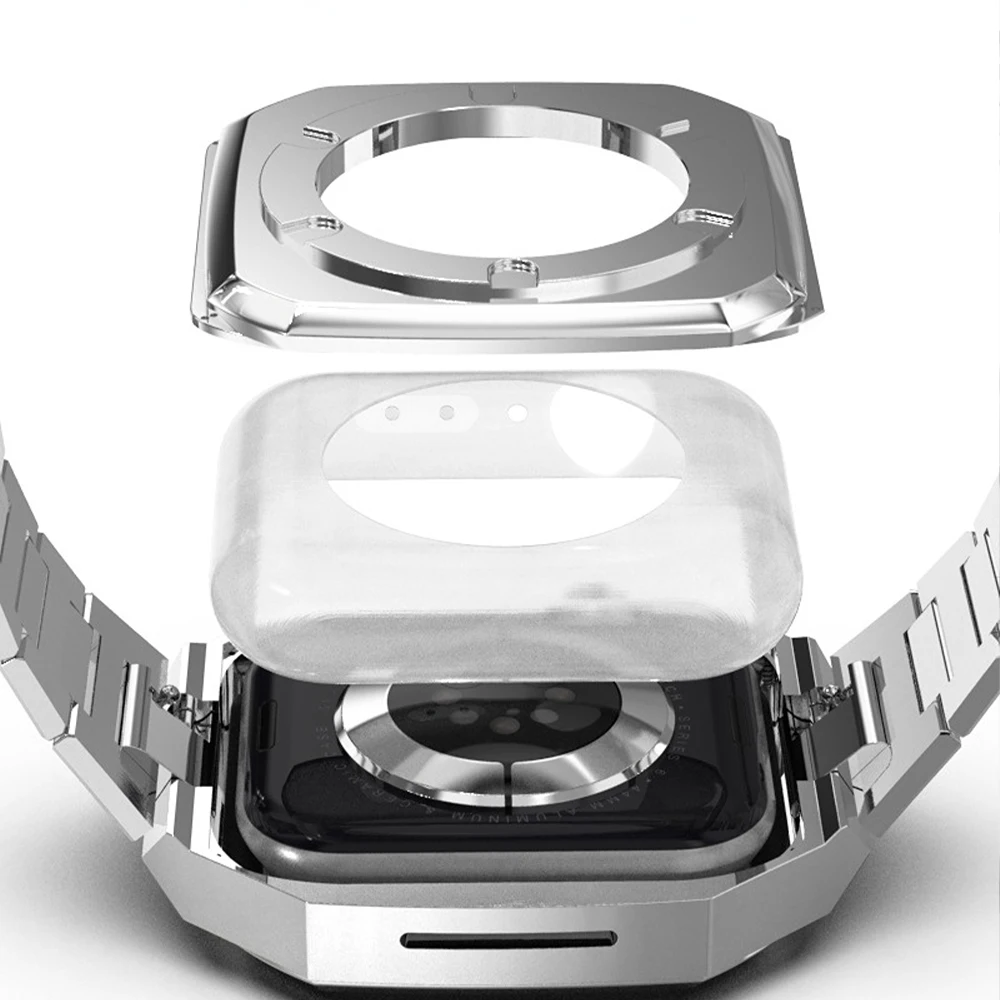 Metal Retrofit Kit Case Strap for Apple Watch Band 45mm 44mm High End Stainless Steel Bracelet Correa for iWatch Series 87654 SE