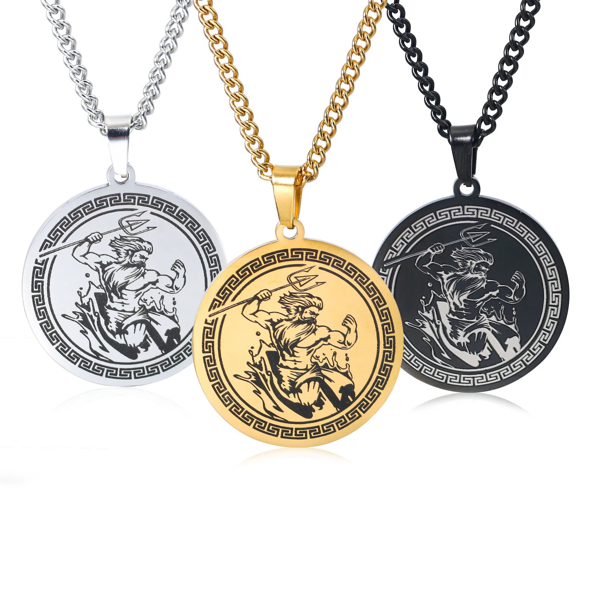 

The Sea Gods Poseidon Pendant Necklace Stainless Steel Greek Mythology Olympian Gods Necklace for Mens Retro Punk Charm Jewelry