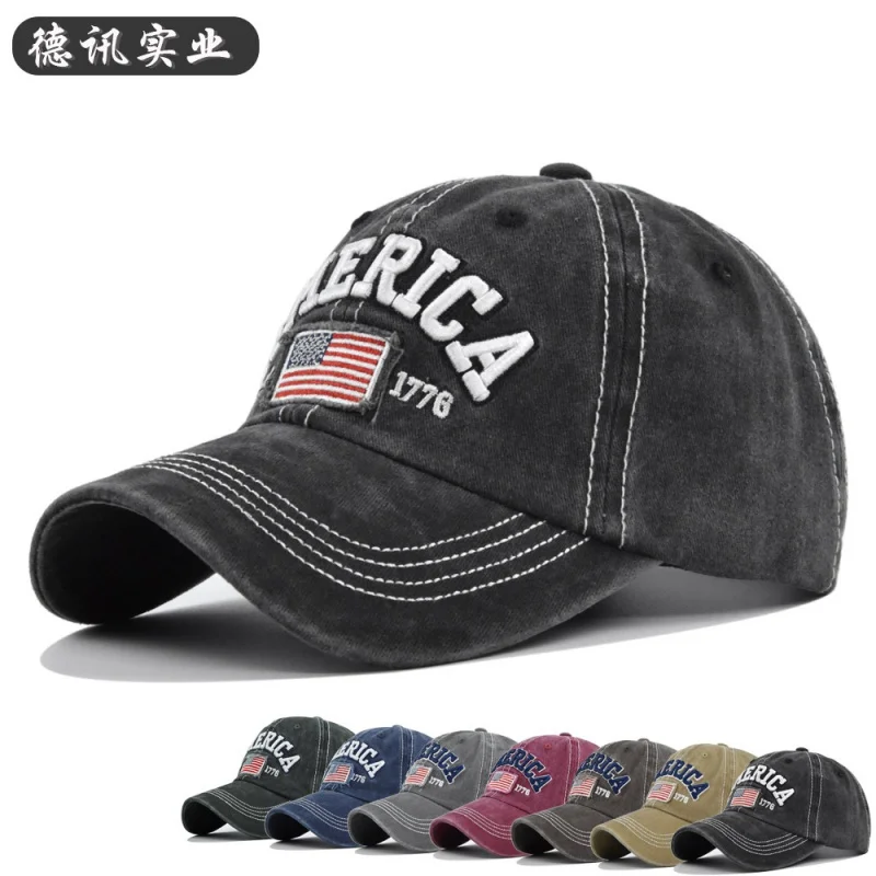 

Cross-Border Distressed Embroidered Baseball Cap America Embroidered Baseball Cap American Flag Vintage Peaked Cap Wholesale
