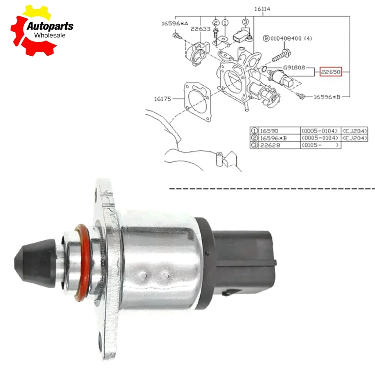 Фото 22650-AA240 Клапан регулировки холостого хода (IAC) для Subaru Impreza 1993-1999, узел регулировки подачи воздуха A33-660-R00 22650AA240 №3