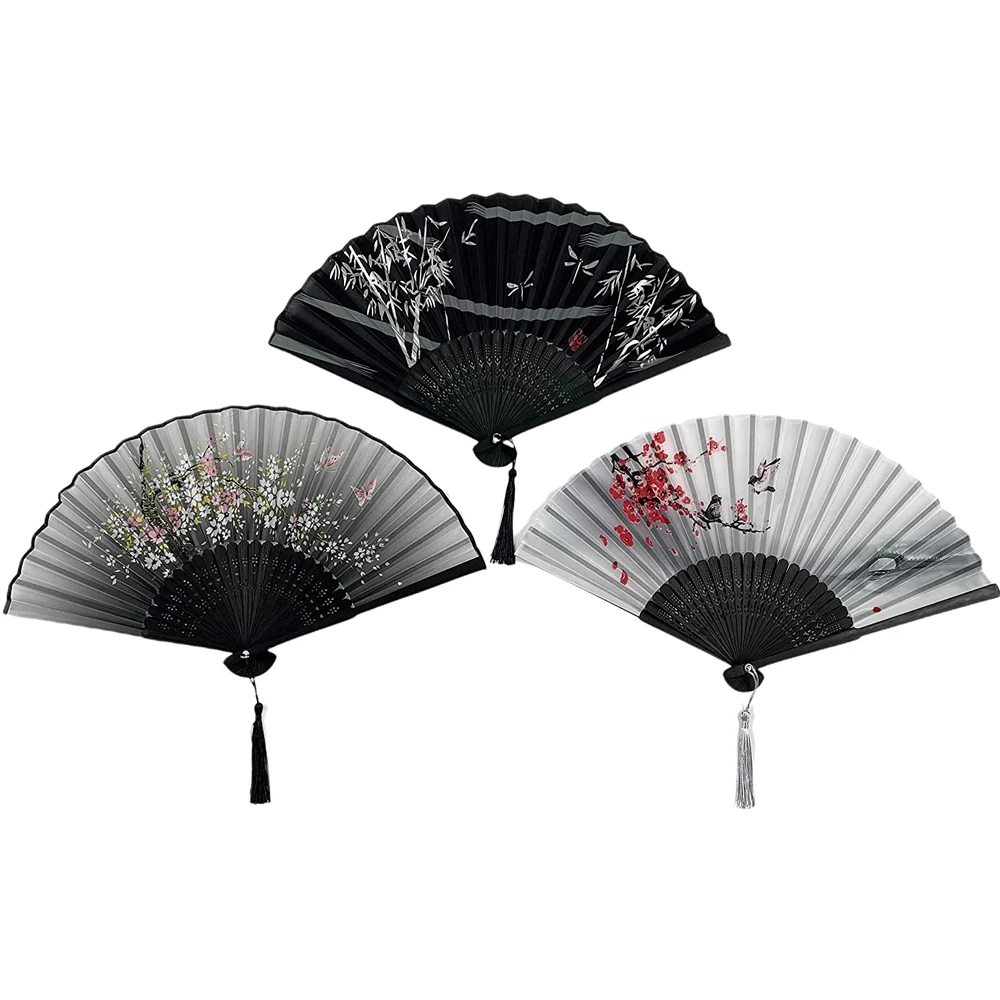 

3 шт. ручные складные вентиляторы в китайском ретро стиле ручные складные вентиляторы бамбуковые корзины шелковые вентиляторы и элегантные кисточки для танцевальной вечеринки