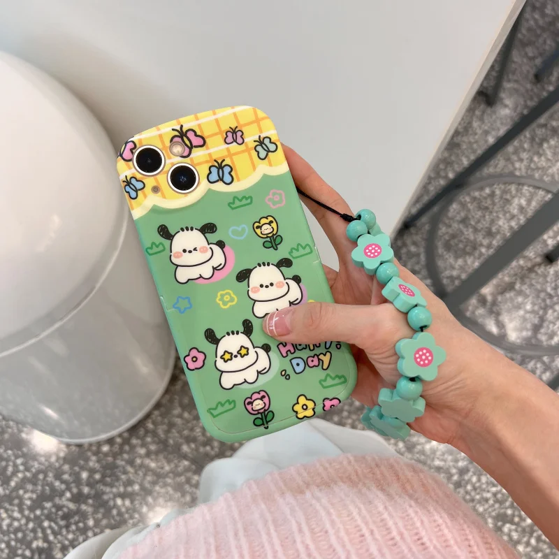 

BANDAI Pochacco Cute Cartoon bracket bracelet Phone Case For IPhone 11 12 7 8P X XR XS XS MAX 11 12 pro 13 Pro max case