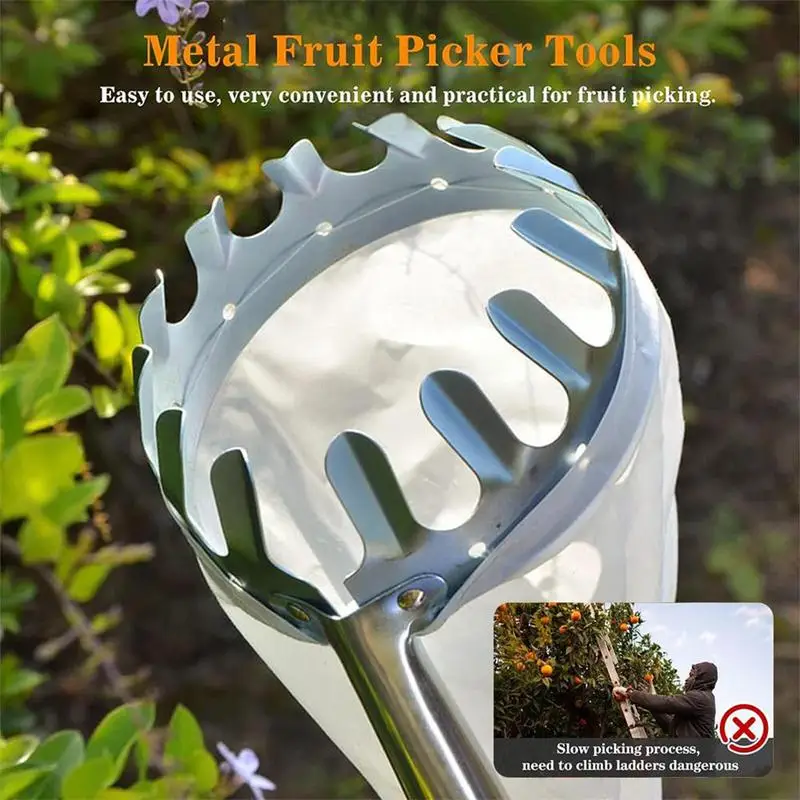 

Metal Fruit Picker Orchard Gardening Apple Peach High Tree Picking Tools Fruit Catcher Collection Pouch Farm Garden Supplies