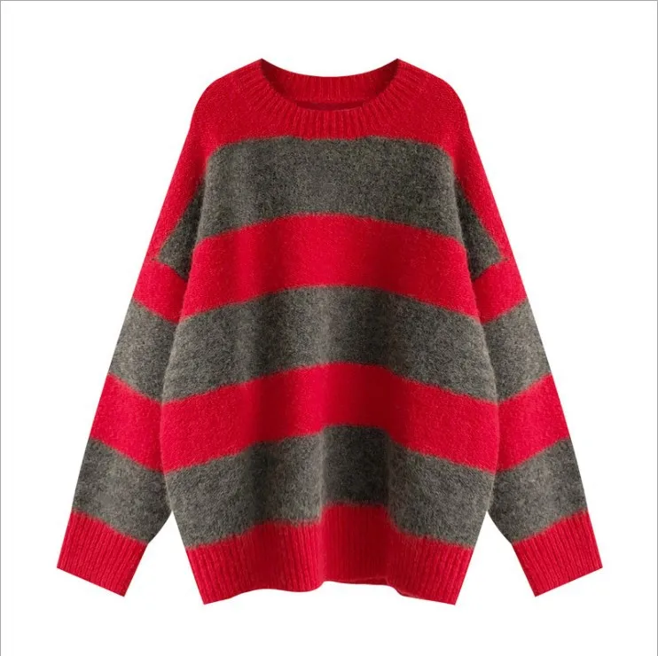 

Новинка Осень-зима 2020, женские модные пуловеры в стиле ретро, шерстяные свитера, свитера в полоску, свободные утепленные теплые куртки