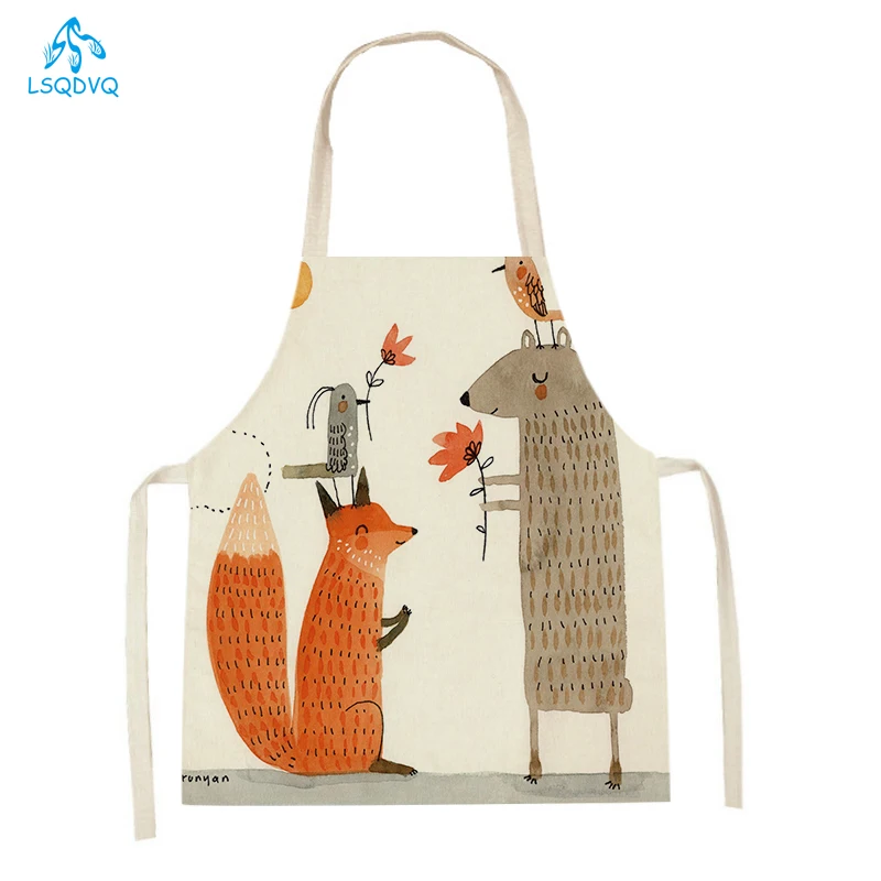 

Cute Fox Pattern Linen Cooking Aprons Woman Man Cleaning Kitchen Aprons Baking Accessories Household Pinafore Cleaning Supplies