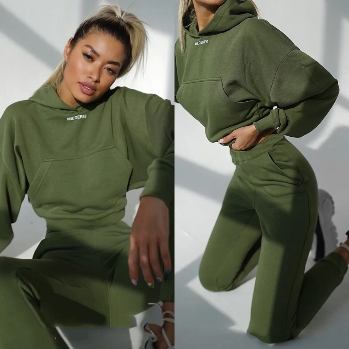 

2 Pieces Set Women Hooded Sports Set Solid New Long Sleeve Women's Autumn Winter 2021 Sports Leisure Suit Two-piece Outfit
