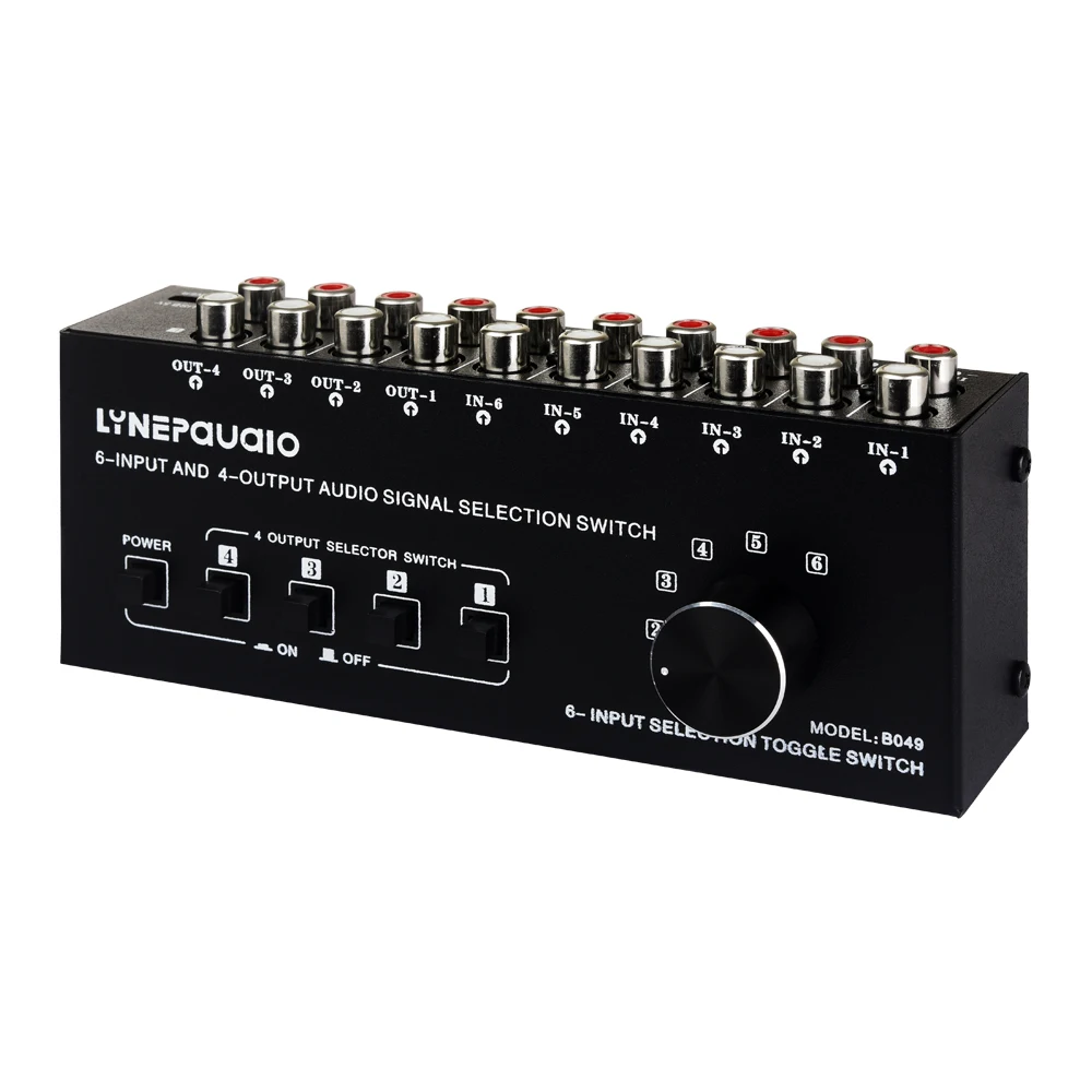 

6 in 4 out Audio Signal Switcher Distributor audio source switcher Output switch control can output at the same time